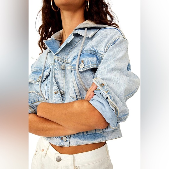 Free People 🤍 Brando Denim Jacket Malta Wash Blue Size S 🩵 - Picture 4 of 12